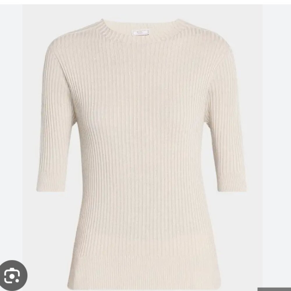 Vince Cream White Ribbed Short Sleeve Crew Top CL